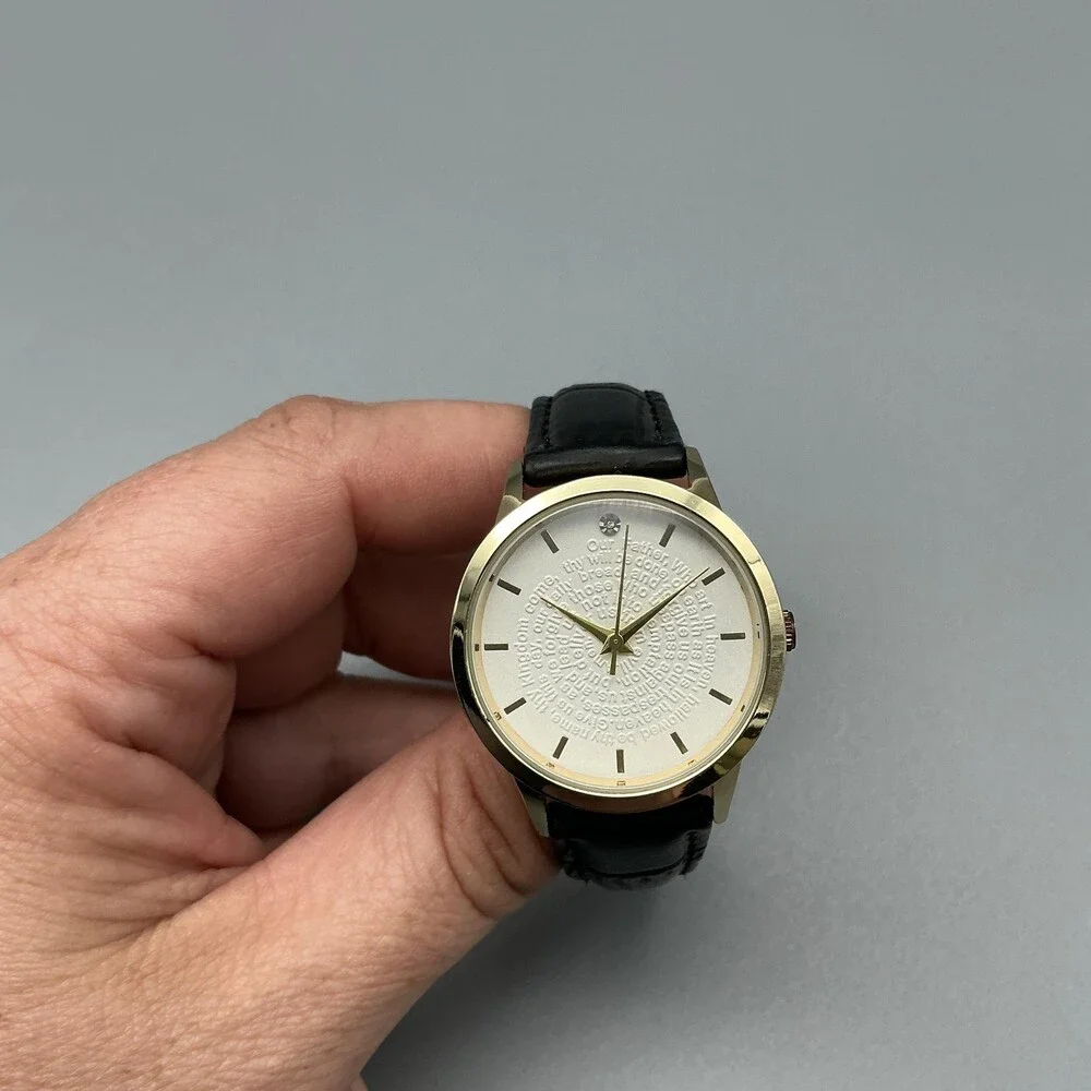 Stauer Womens Watch 31mm Lord's Prayer Dial Gold Tone Black Leather New Battery